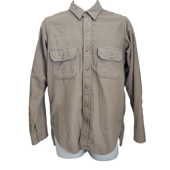 Vintage Woolrich Shirt Men Medium Beige Cotton Button Up Bust Pockets - Picture 1 of 7